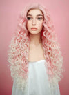 Pastel Pink Blonde Ombre Spiral Curly Lace Front Synthetic Wig LF165