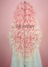 Pastel Pink Blonde Ombre Spiral Curly Lace Front Synthetic Wig LF165