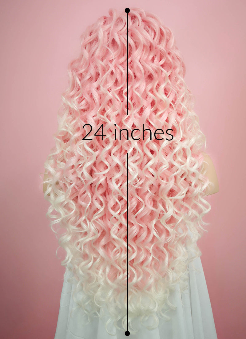 Pastel Pink Blonde Ombre Spiral Curly Lace Front Synthetic Wig LF165