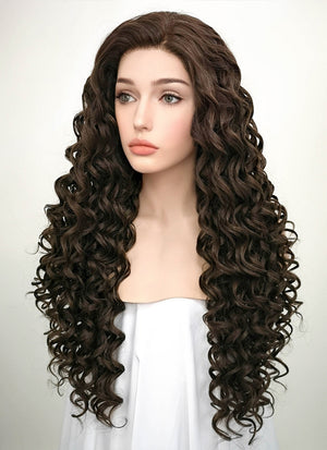 Brunette Spiral Curly Lace Front Synthetic Wig LF169