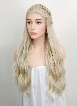 Game of Thrones Daenerys Targaryen Wavy Light Ash Blonde Braided Lace Front Synthetic Wig LF2021