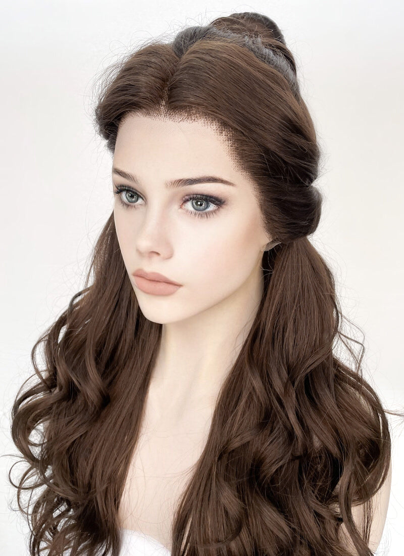 Wavy Dark Brown Braided Belle Beauty and the Beast Lace Front Synthetic Wig  LF2028