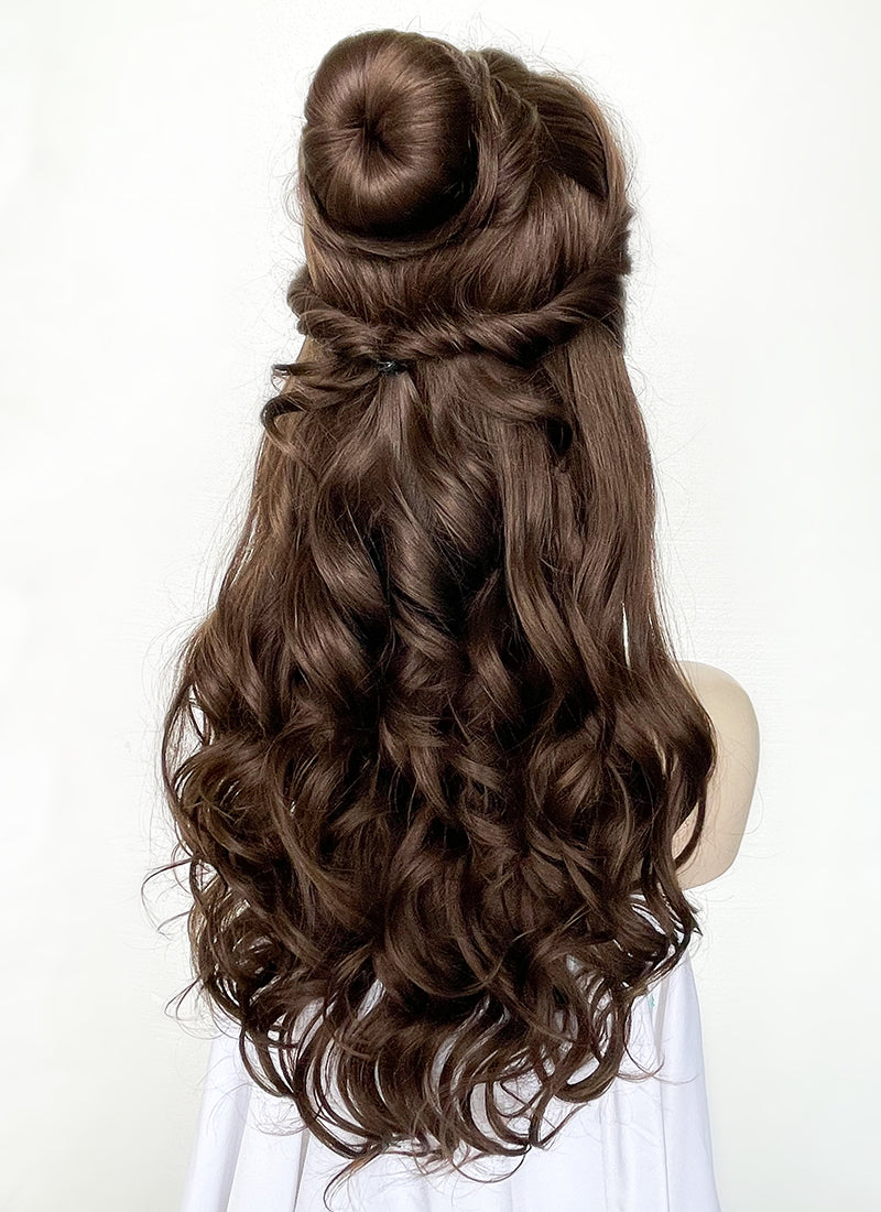 Wavy Dark Brown Braided Belle Beauty and the Beast Lace Front Synthetic Wig  LF2028