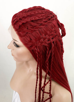 Red Braided Yaki Lace Front Synthetic Wig LF2078