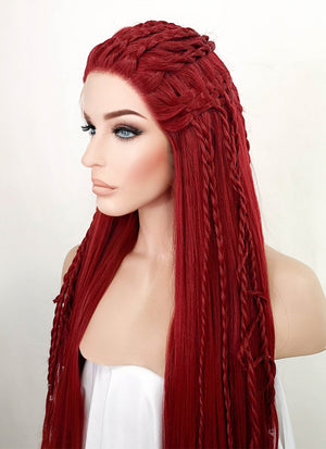 Red Braided Yaki Lace Front Synthetic Wig LF2078