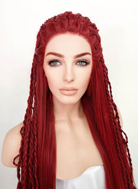 Red Braided Yaki Lace Front Synthetic Wig LF2078