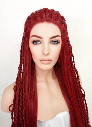 Red Braided Yaki Lace Front Synthetic Wig LF2078