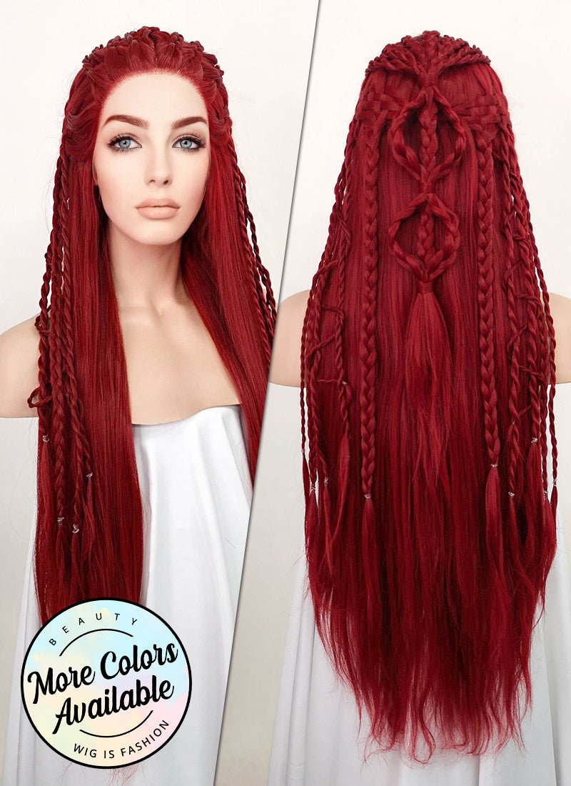 Red Braided Yaki Lace Front Synthetic Wig LF2078