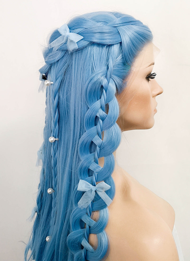 Pastel Blue Braided Lace Front Synthetic Wig WigIsFashion Wig Is Fashion