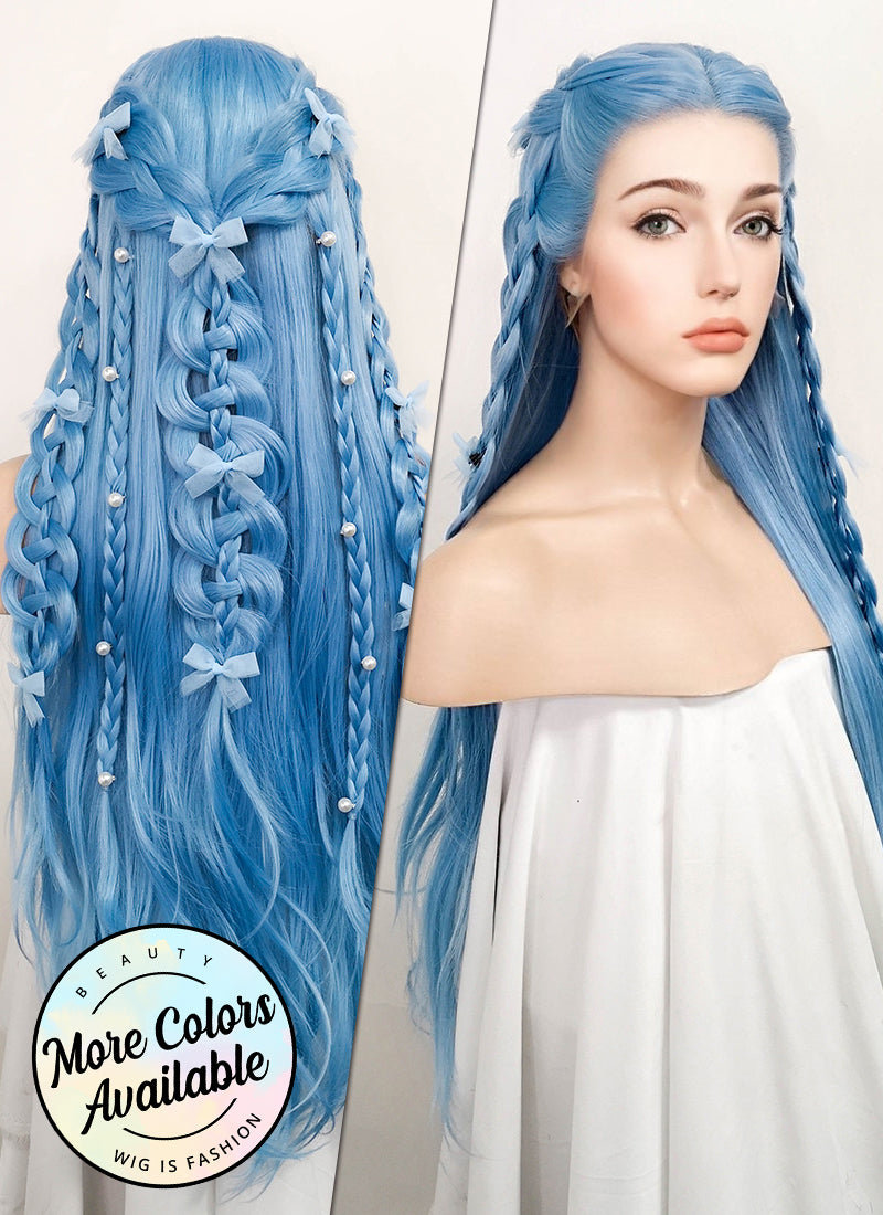 Pastel Blue Braided Lace Front Synthetic Wig LF2093