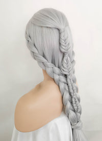 Silver Grey Braided Yaki Lace Front Synthetic Wig LF2107