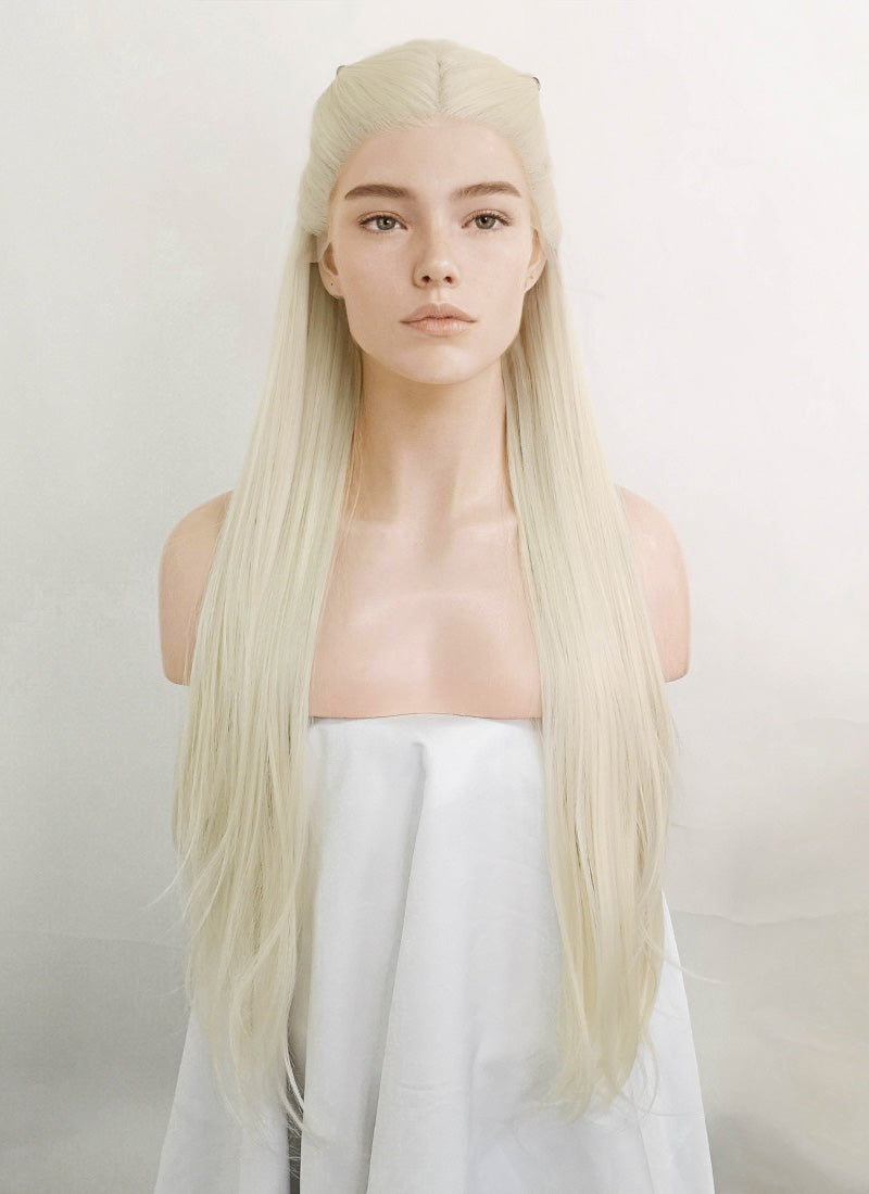 House of the Dragon Young Princess Rhaenyra Targaryen Platinum Blonde Braided Lace Front Synthetic Wig LF2109