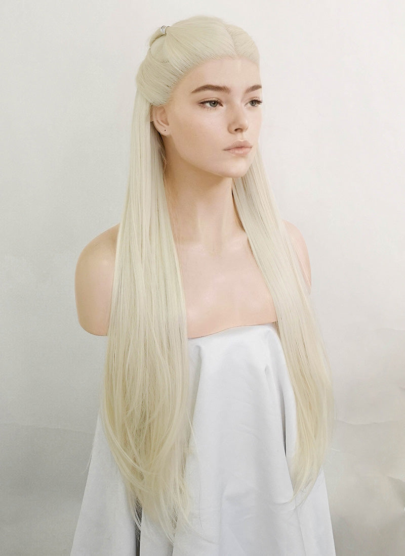 House of the Dragon Young Princess Rhaenyra Targaryen Platinum Blonde Braided Lace Front Synthetic Wig LF2109