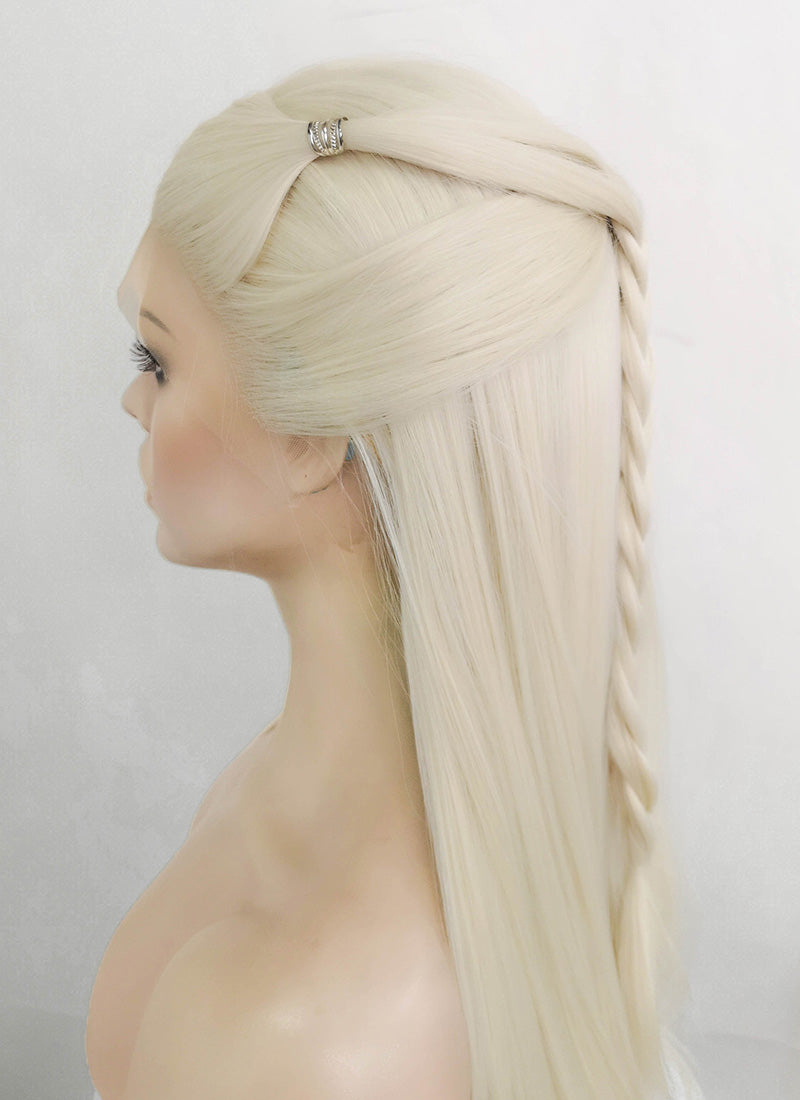 House of the Dragon Young Princess Rhaenyra Targaryen Platinum Blonde Braided Lace Front Synthetic Wig LF2109