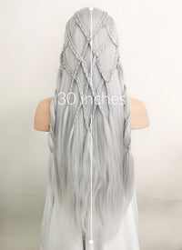 Silver Grey Braided Yaki Lace Front Synthetic Wig LF2112