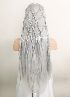 Silver Grey Braided Yaki Lace Front Synthetic Wig LF2112