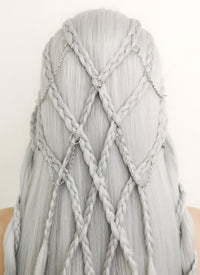 Silver Grey Braided Yaki Lace Front Synthetic Wig LF2112