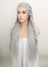 Silver Grey Braided Yaki Lace Front Synthetic Wig LF2112