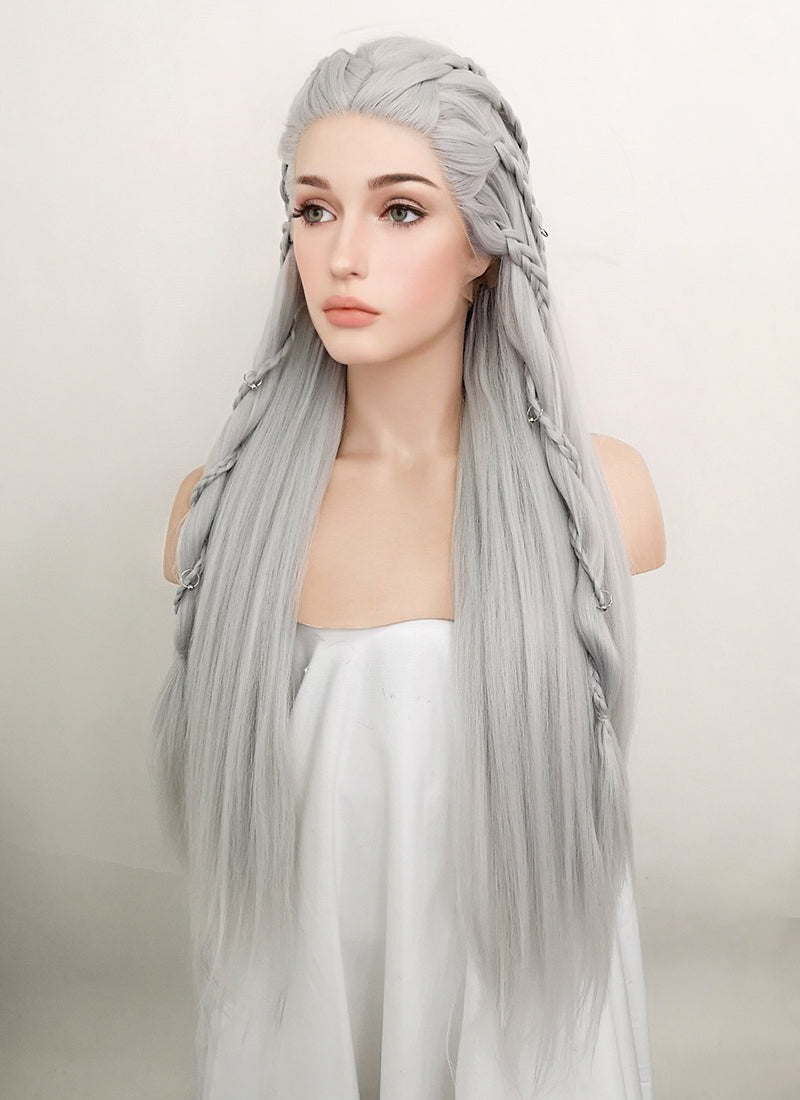Silver Grey Braided Yaki Lace Front Synthetic Wig LF2112