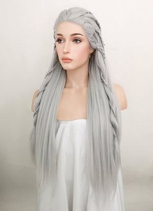 Silver Grey Braided Yaki Lace Front Synthetic Wig LF2112