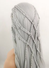 Silver Grey Braided Yaki Lace Front Synthetic Wig LF2112