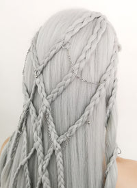 Silver Grey Braided Yaki Lace Front Synthetic Wig LF2112