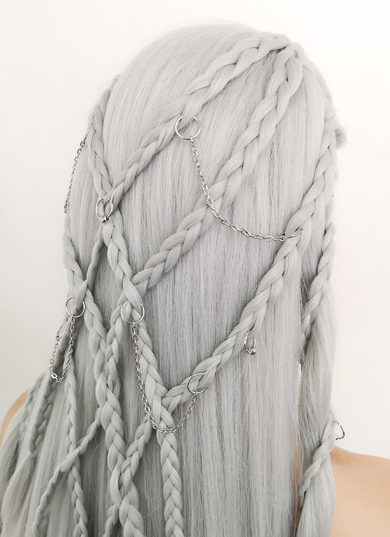 Silver Grey Braided Yaki Lace Front Synthetic Wig LF2112