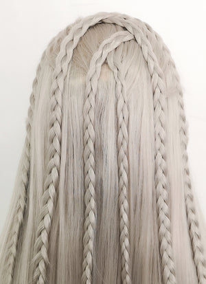 Pastel Blondish Grey Braided Lace Front Synthetic Wig LF2115