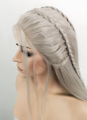 Pastel Blondish Grey Braided Lace Front Synthetic Wig LF2115