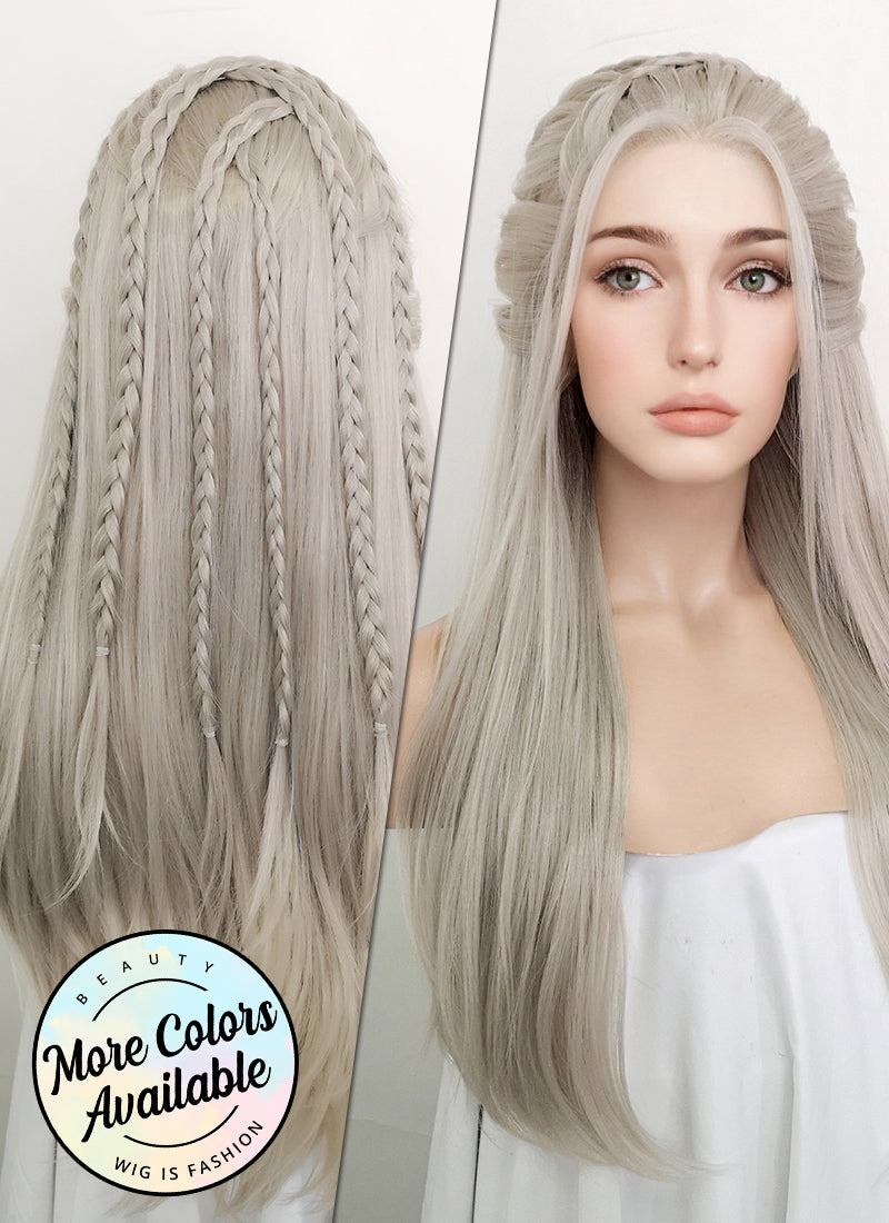 Pastel Blondish Grey Braided Lace Front Synthetic Wig LF2115