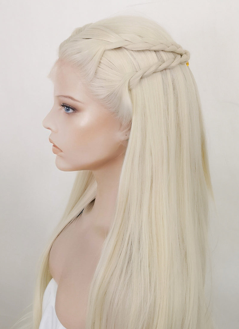 House of the Dragon Rhaenyra Targaryen Platinum Blonde Braided Lace Front Synthetic Wig LF2119