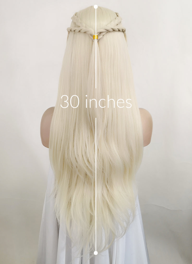 House of the Dragon Rhaenyra Targaryen Platinum Blonde Braided Lace Front Synthetic Wig LF2119