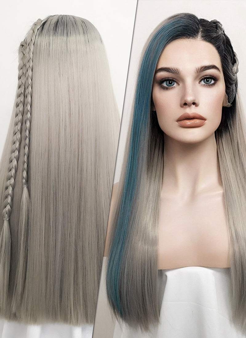 Monster High The Movie Frankie Stein Blondish Grey Mixed Blue With Dark Roots Braided Lace Front Synthetic Wig LF2120