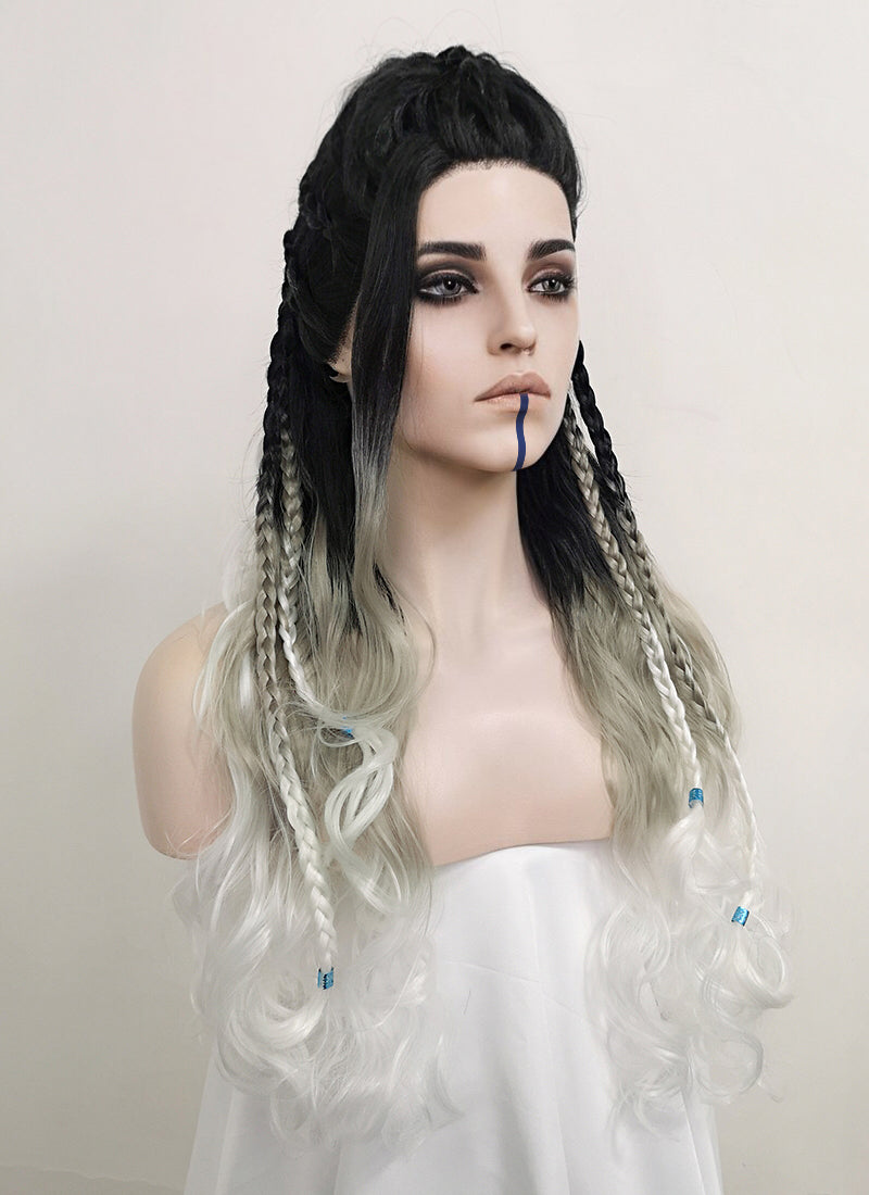Critical Role Yasha Nydoorin Black Grey White Ombre Braided Lace Front Synthetic Wig LF2121