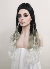 Critical Role Yasha Nydoorin Black Grey White Ombre Braided Lace Front Synthetic Wig LF2121