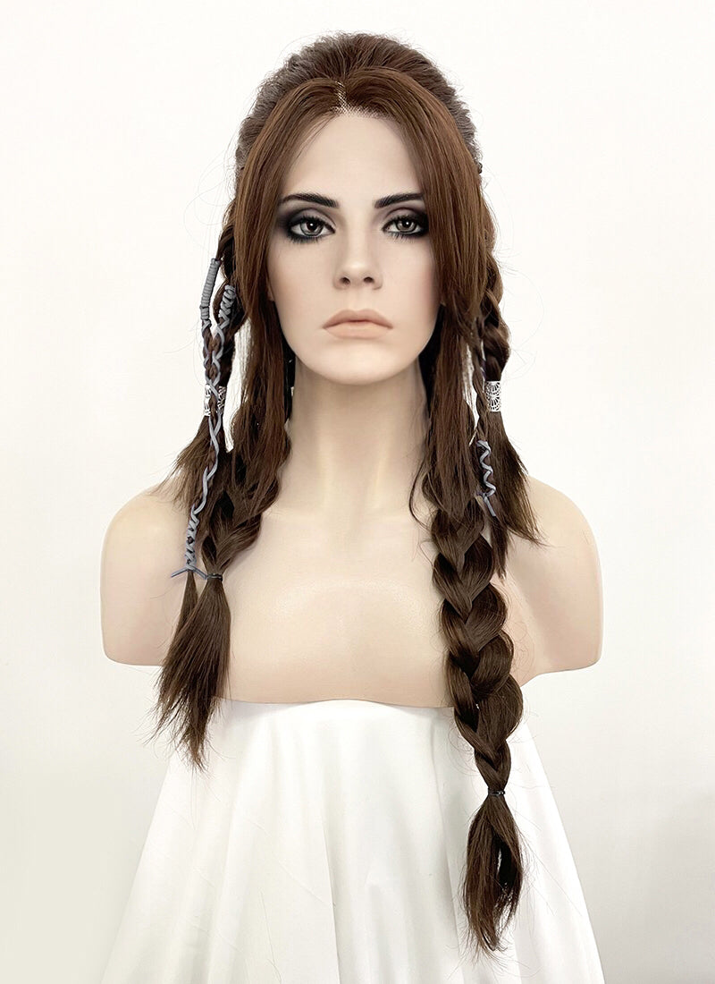 GOD OF WAR Freya Wavy Brunette Braided Lace Front Synthetic Wig LF2123