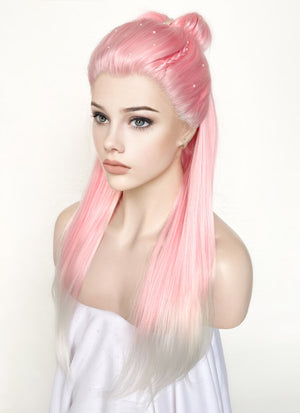 Pink White Ombre Braided Lace Front Synthetic Wig LF2130