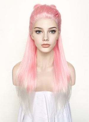 Pink White Ombre Braided Lace Front Synthetic Wig LF2130