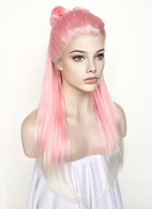 Pink White Ombre Braided Lace Front Synthetic Wig LF2130