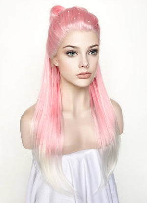 Pink White Ombre Braided Lace Front Synthetic Wig LF2130