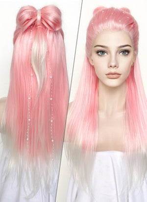 Pink White Ombre Braided Lace Front Synthetic Wig LF2130