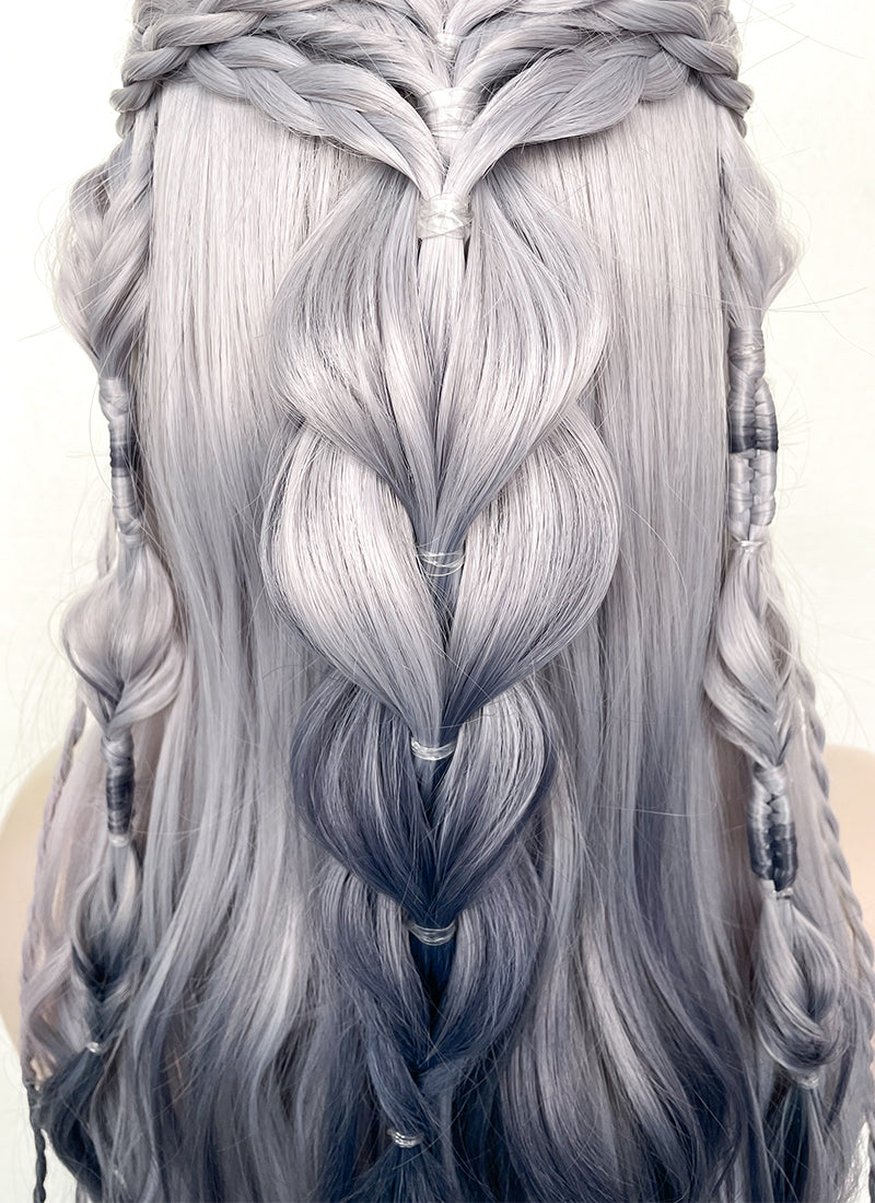 Two Tone Grey Braided Lace Front Synthetic Wig LF2141
