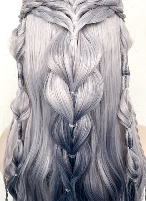 Two Tone Grey Braided Lace Front Synthetic Wig LF2141