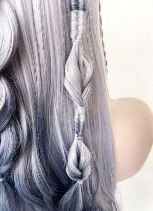 Two Tone Grey Braided Lace Front Synthetic Wig LF2141