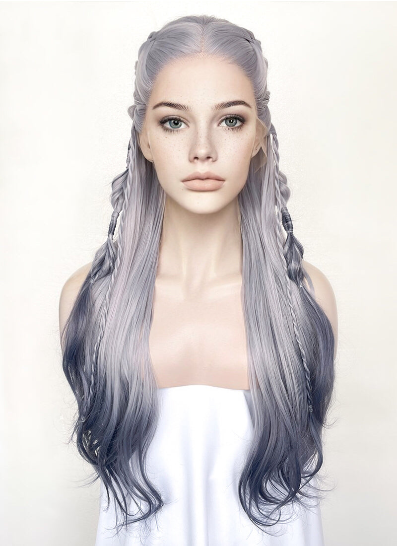 Two Tone Grey Braided Lace Front Synthetic Wig LF2141