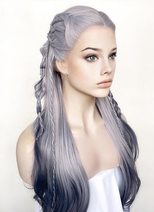 Two Tone Grey Braided Lace Front Synthetic Wig LF2141