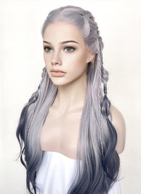 Two Tone Grey Braided Lace Front Synthetic Wig LF2141