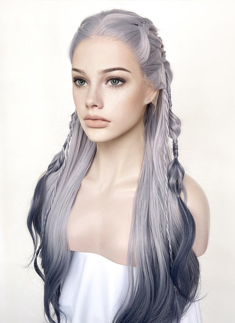 Two Tone Grey Braided Lace Front Synthetic Wig LF2141