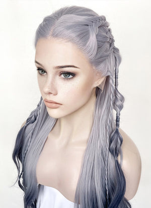 Two Tone Grey Braided Lace Front Synthetic Wig LF2141