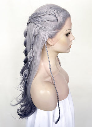 Two Tone Grey Braided Lace Front Synthetic Wig LF2141